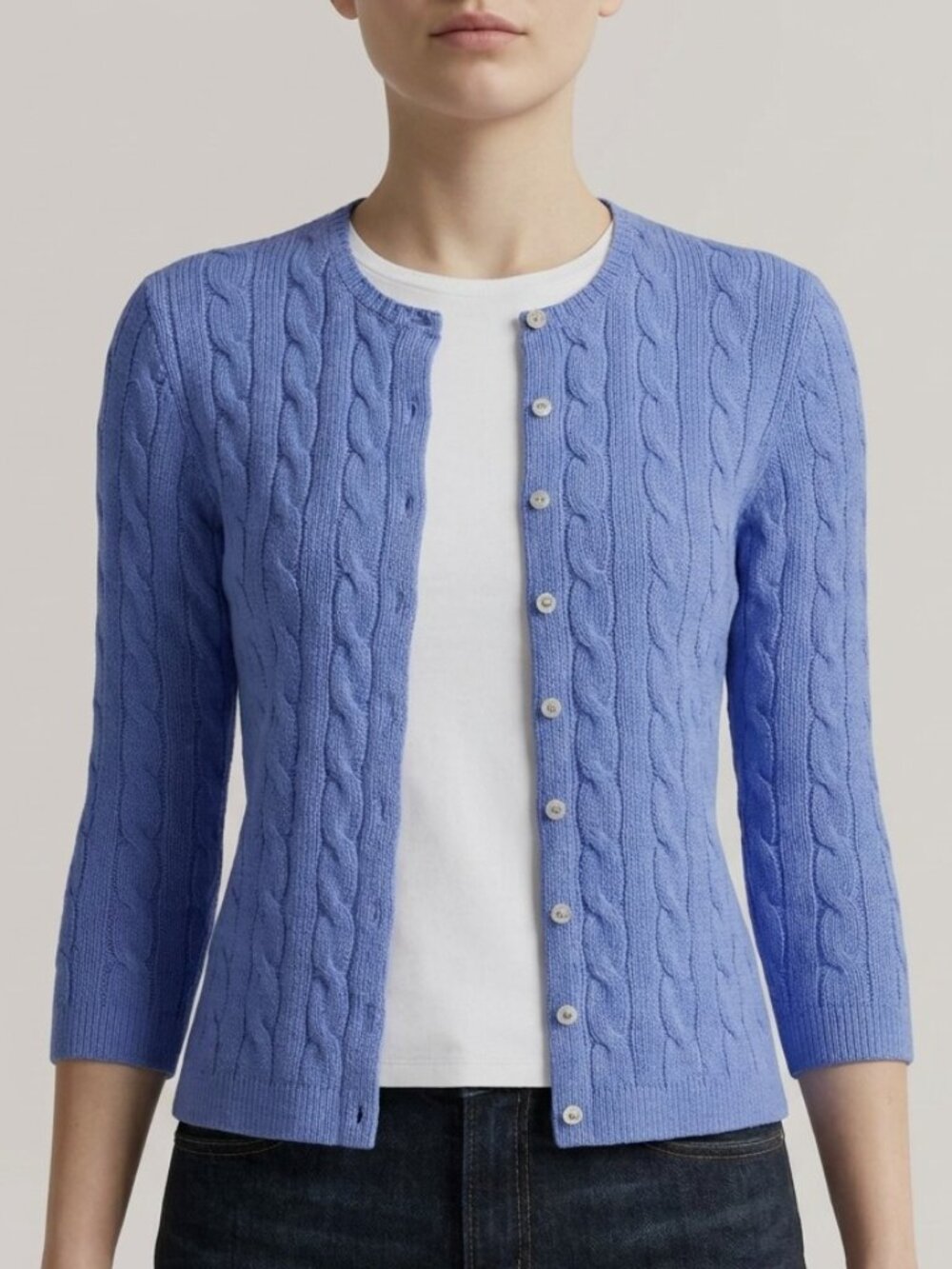 Ralph Black Label Lauren Slim Fit Cashmere Cable Knit Cardigan Blue Size L